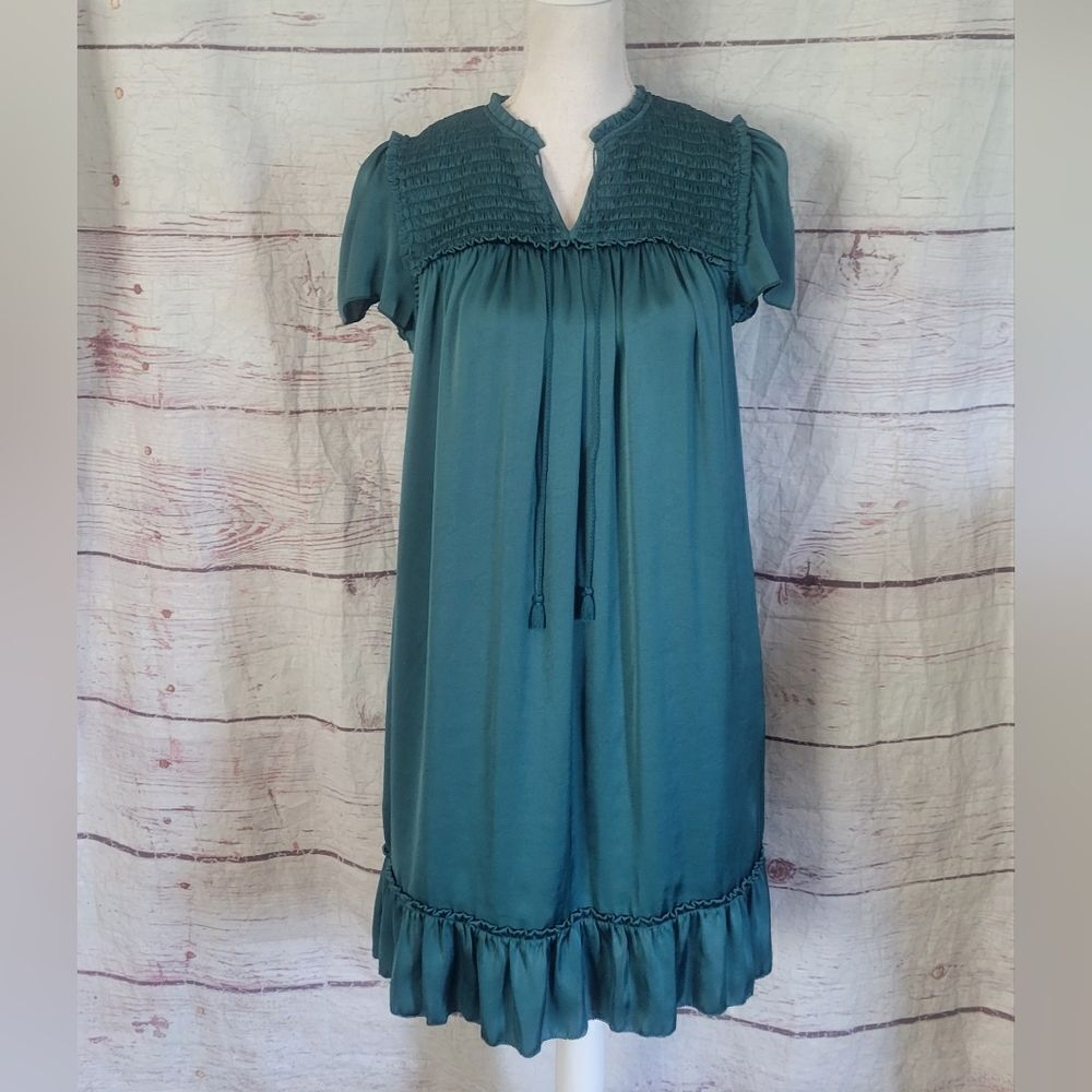 Margaret O'Leary Teal Smocked Yoke Dress Size Small